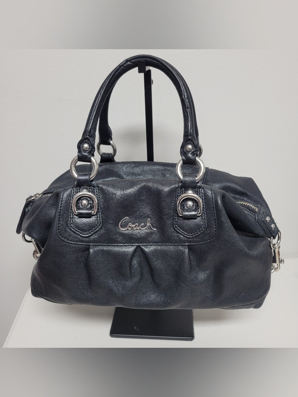 Y2K Coach Ashley Black Leather Satchel Handbag.